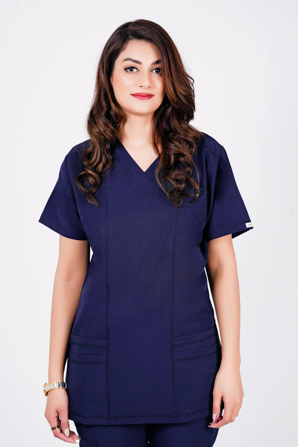 Women 4 pocket v Neck Scrubs with jogger pent Navy